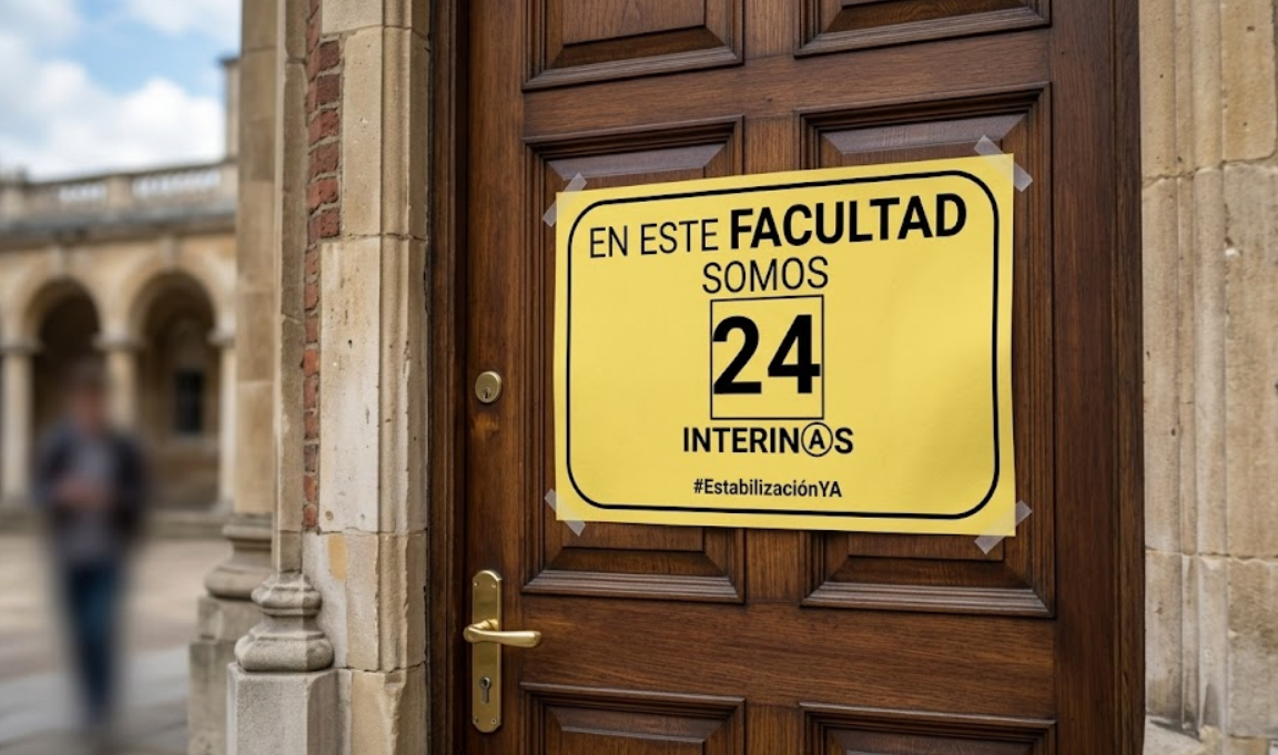 Cartel EstabilizaciónYA con 41 interinas pegado en la entrada de una facultad